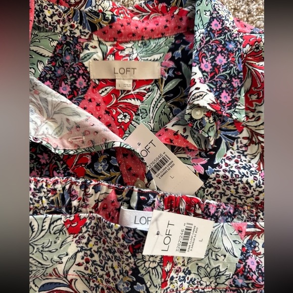 NWT Loft Patchwork Bloom Everyday Pocket Shirt and Pleated Shorts size Large SET - Picture 12 of 12